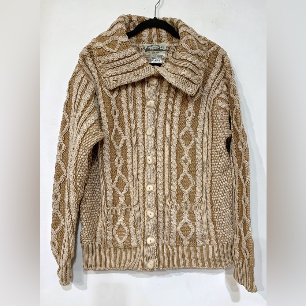 Arancrafts 100% Merino Wool brown button down sweater